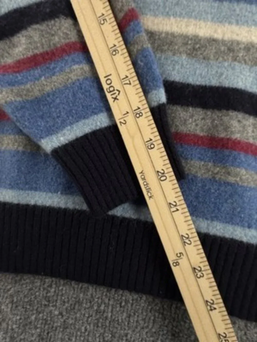Burberry London 8 Long Sleeve Logo 1/4 Zip Striped Pullover Blue Gray Wool Mens